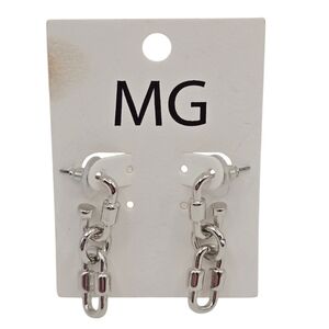 MG Women's Silver Chain Motif Earrings 1.5" Drop NWT